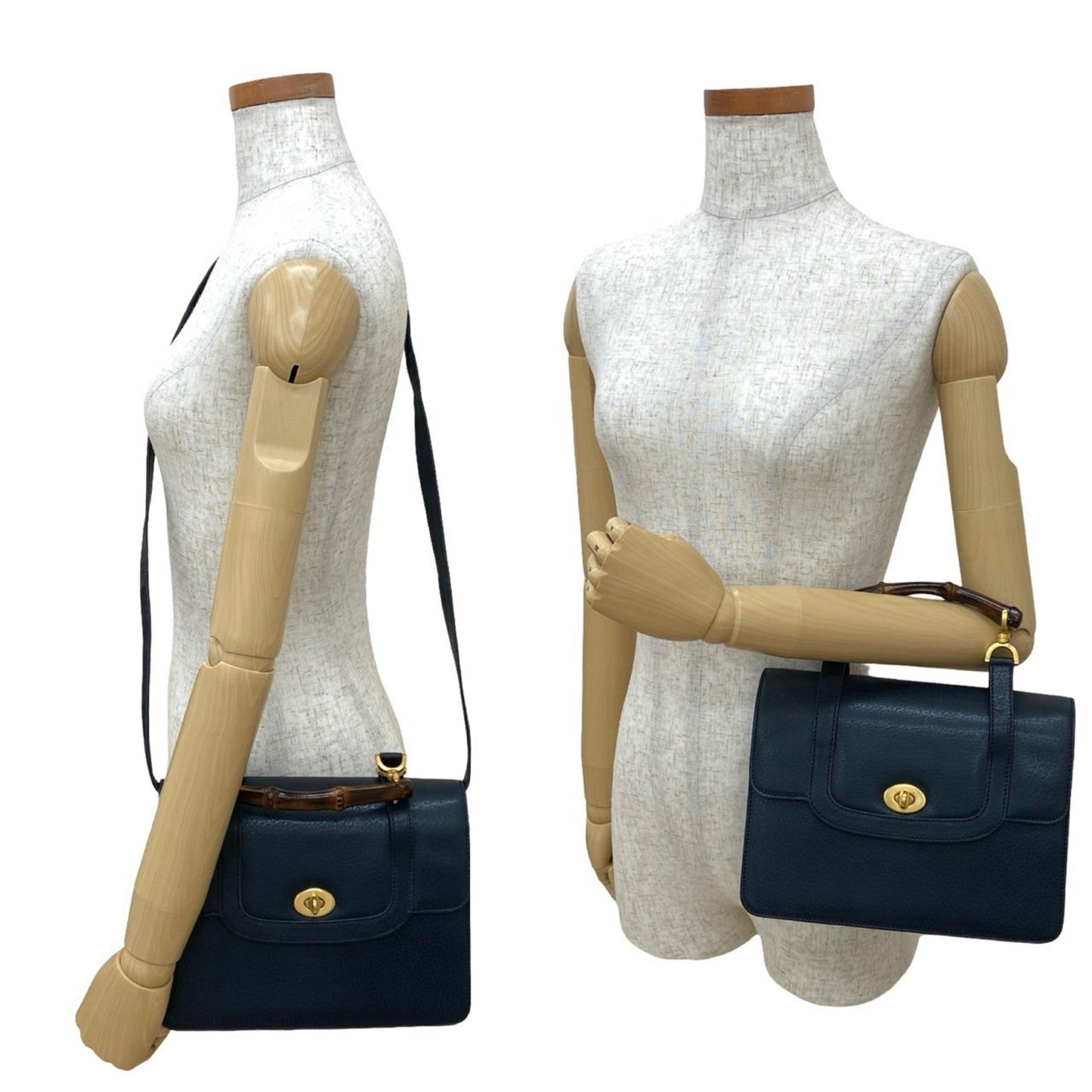 Gucci Navy Leather Bamboo Handbag Shoulder Bag