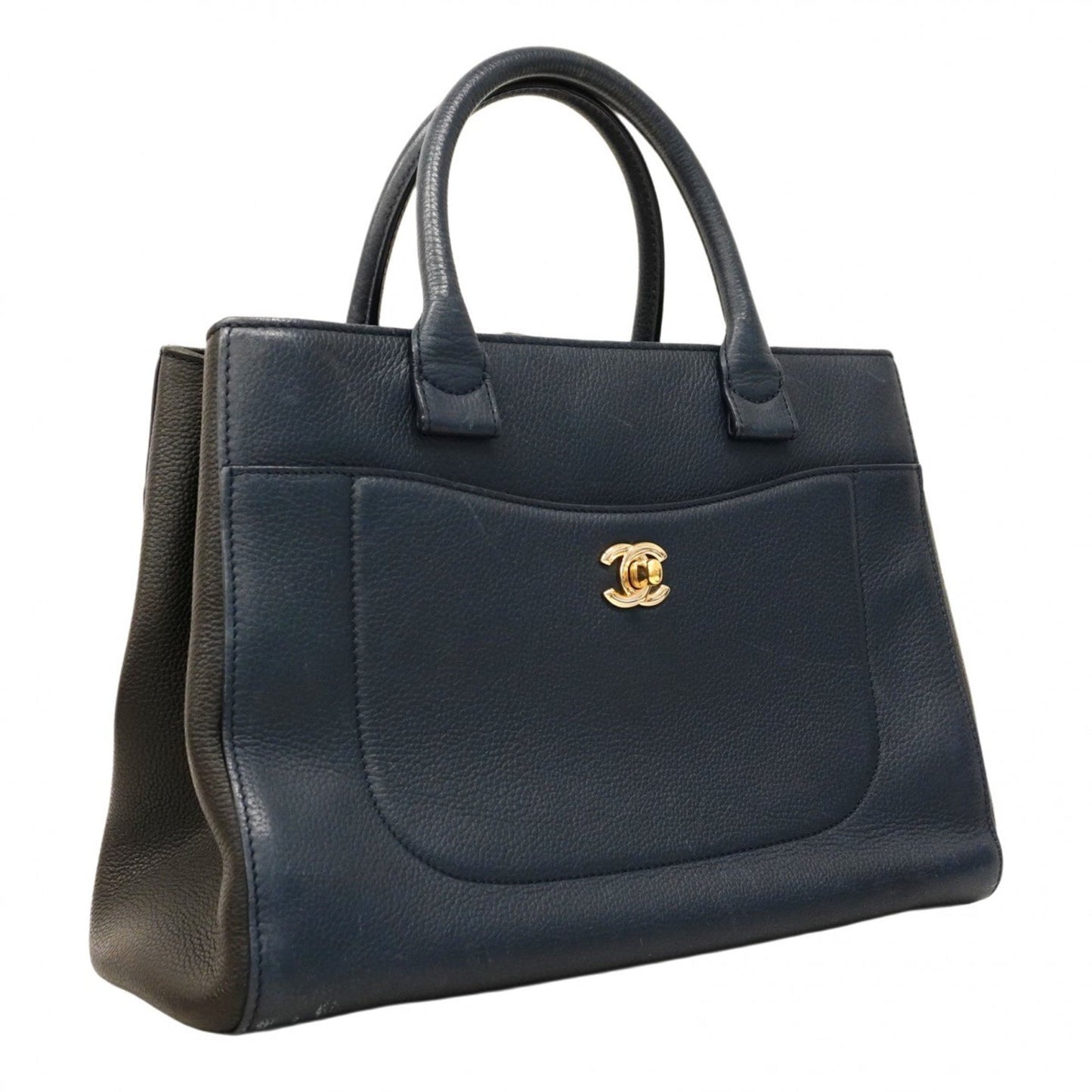 Chanel Black Navy Leather Tote Bag