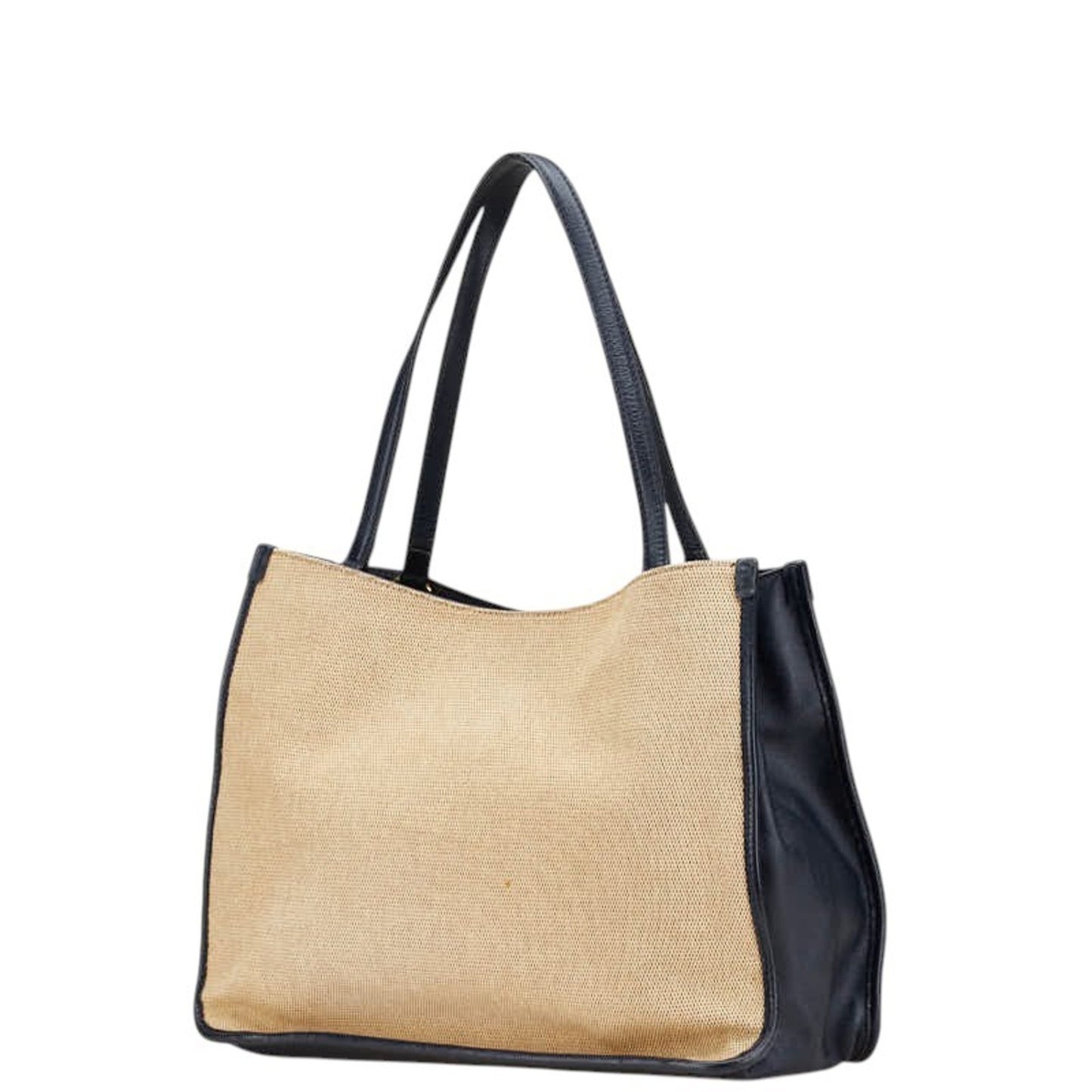 Gucci Beige Navy Canvas Leather Tote Bag