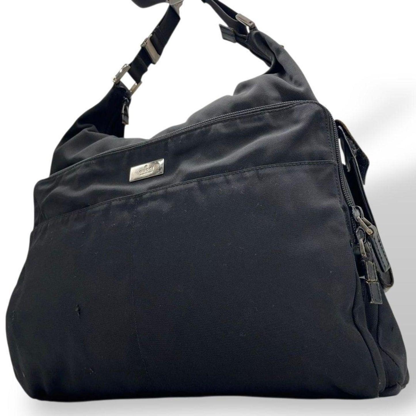 Gucci Black Nylon Leather Handbag Shoulder Bag Tote Bag