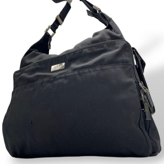 Gucci Black Nylon Leather Handbag Shoulder Bag Tote Bag