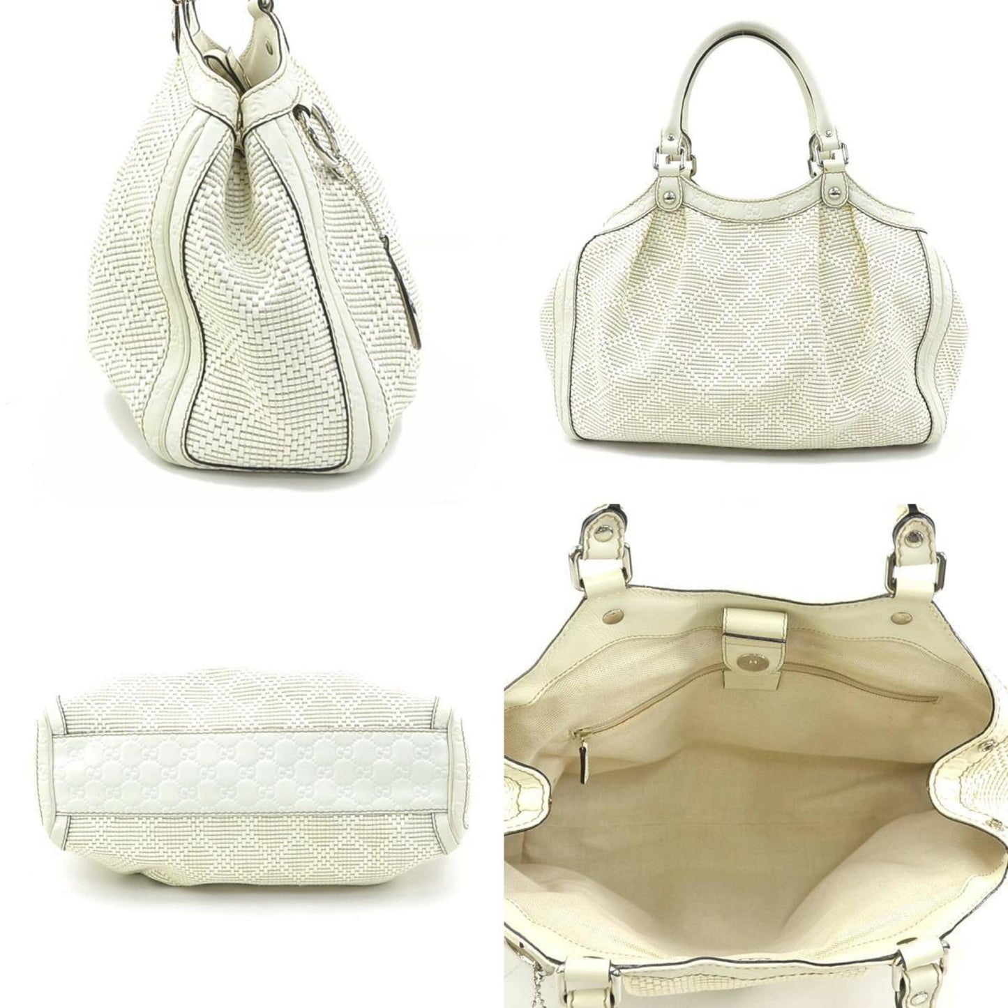 Gucci Ivory Leather Nylon Handbag