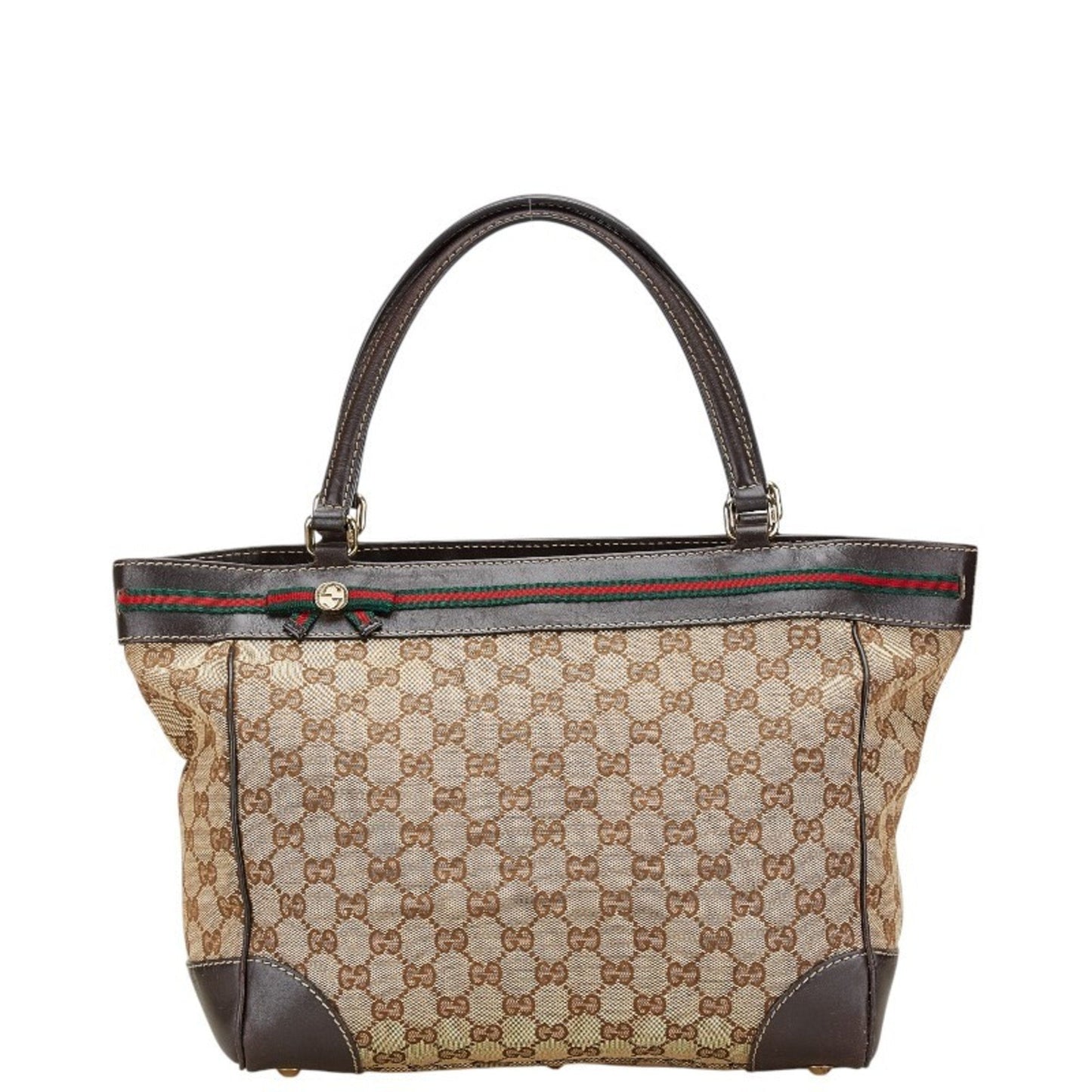 Gucci Beige Canvas Leather Tote Bag