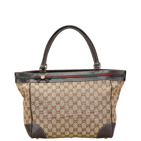 Gucci Beige Canvas Leather Tote Bag