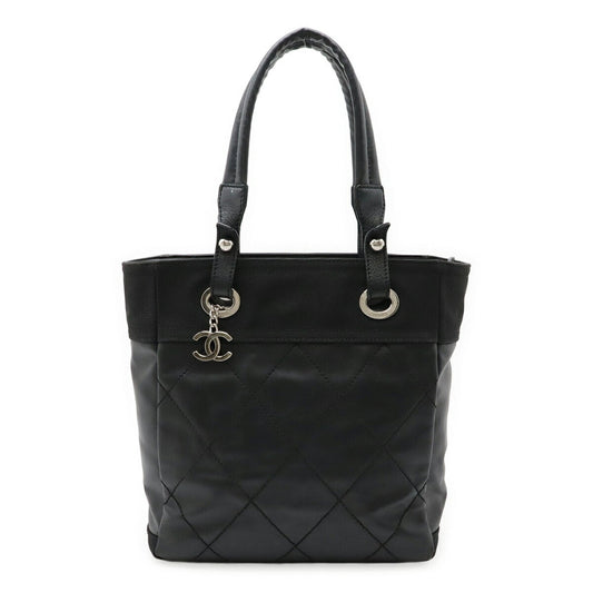 Chanel Black Coated Canvas Leather Shoulder Bag Tote Bag