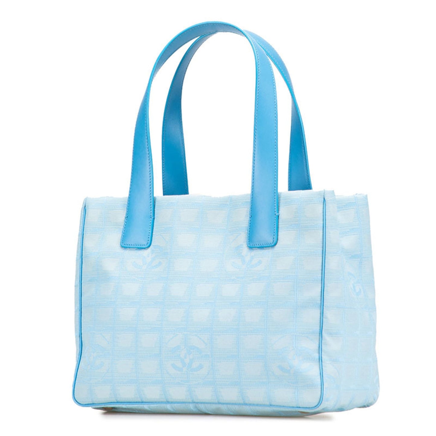 Chanel New Travel Line Blue Nylon Leather Handbag Tote Bag