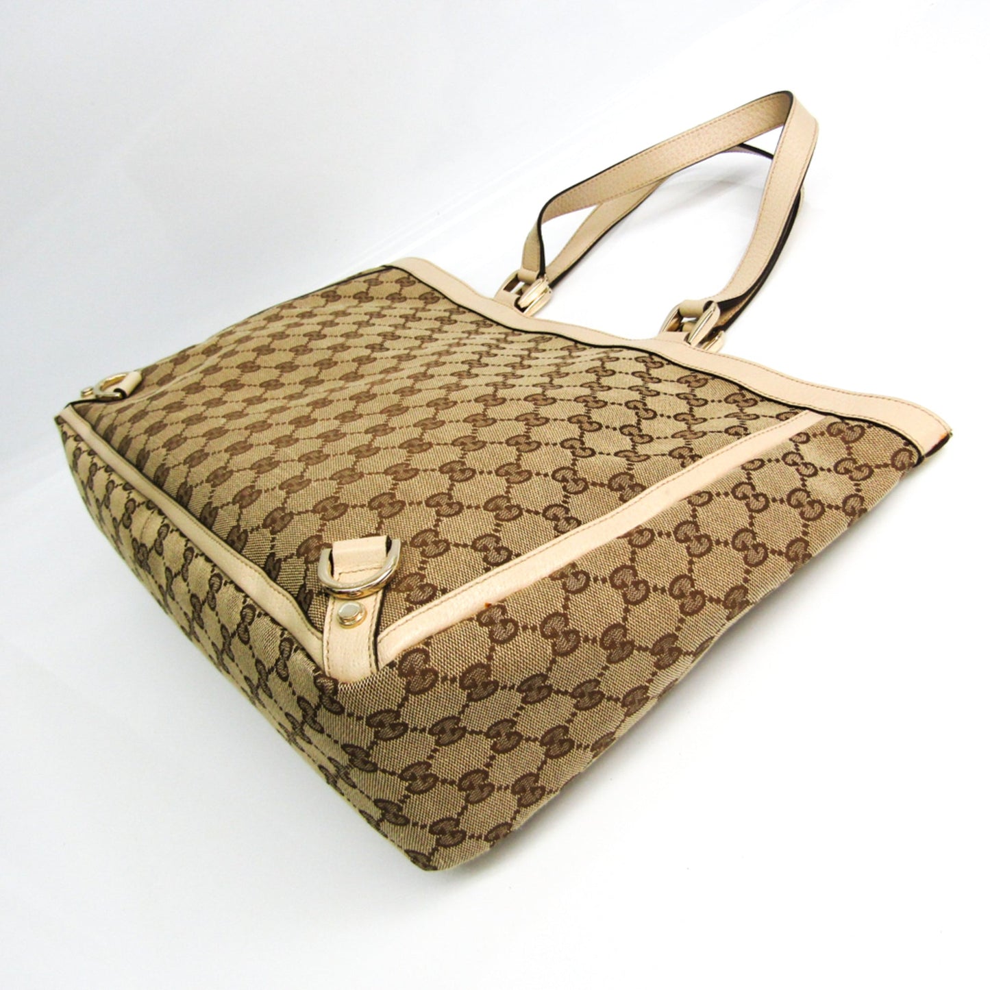 Gucci Gg Canvas Beige Cream Gg Canvas Leather Tote Bag