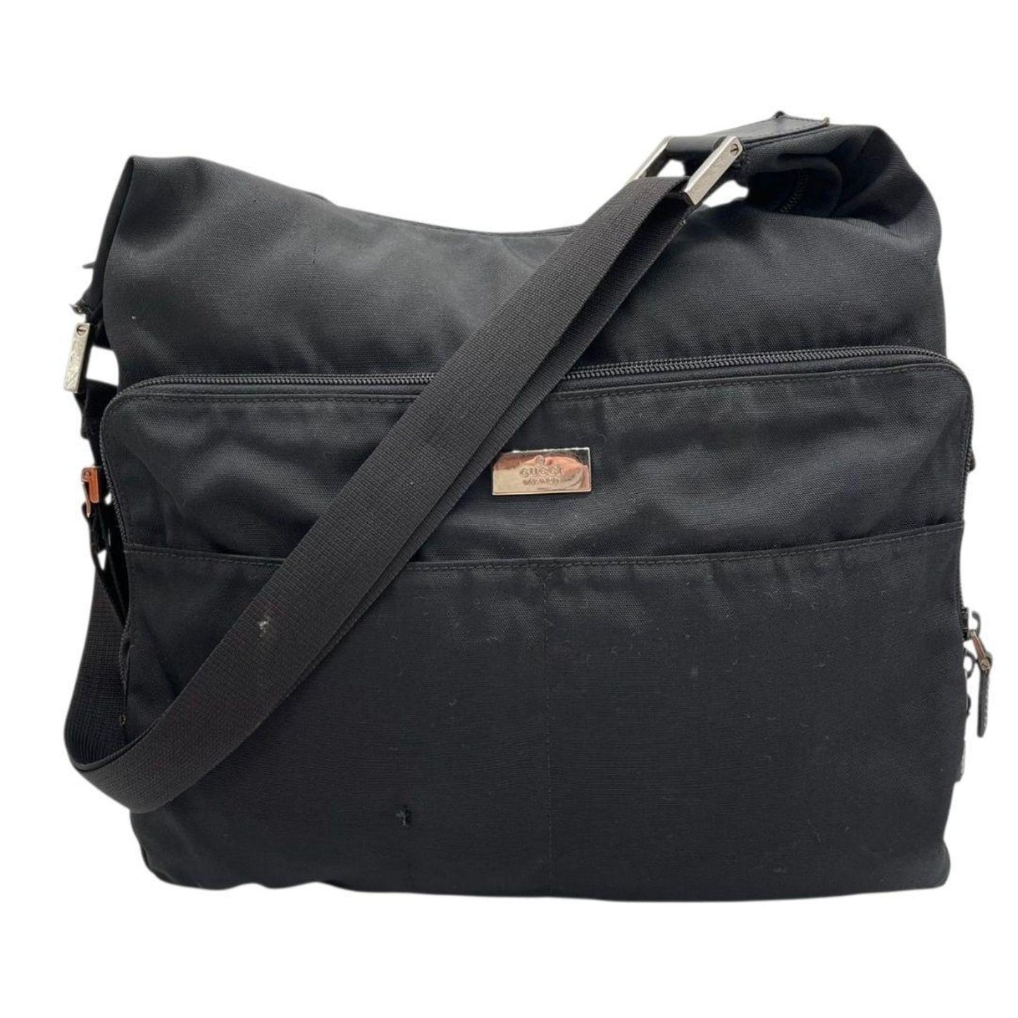 Gucci Black Nylon Leather Handbag Shoulder Bag Tote Bag