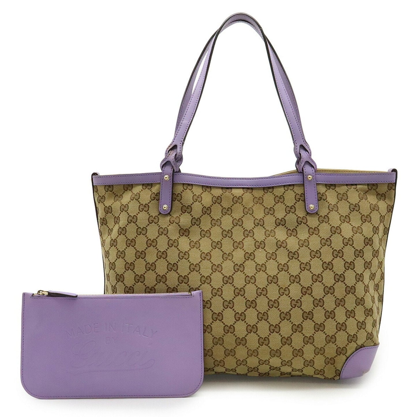 Gucci Beige Khaki Purple Gg Canvas Leather Shoulder Bag Tote Bag