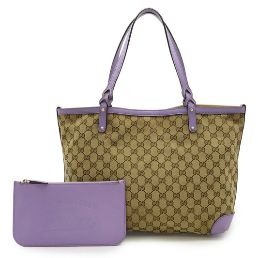 Gucci Beige Khaki Purple Gg Canvas Leather Shoulder Bag Tote Bag
