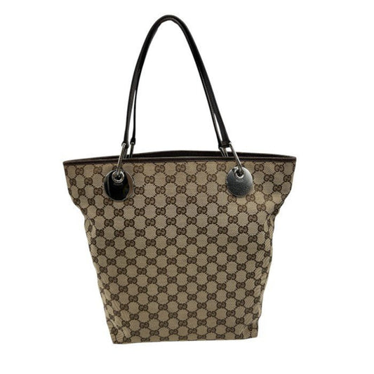 Gucci Gg Canvas Brown Leather Canvas Tote Bag