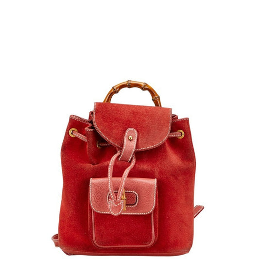 Gucci Bamboo Red Color Suede Leather Backpack