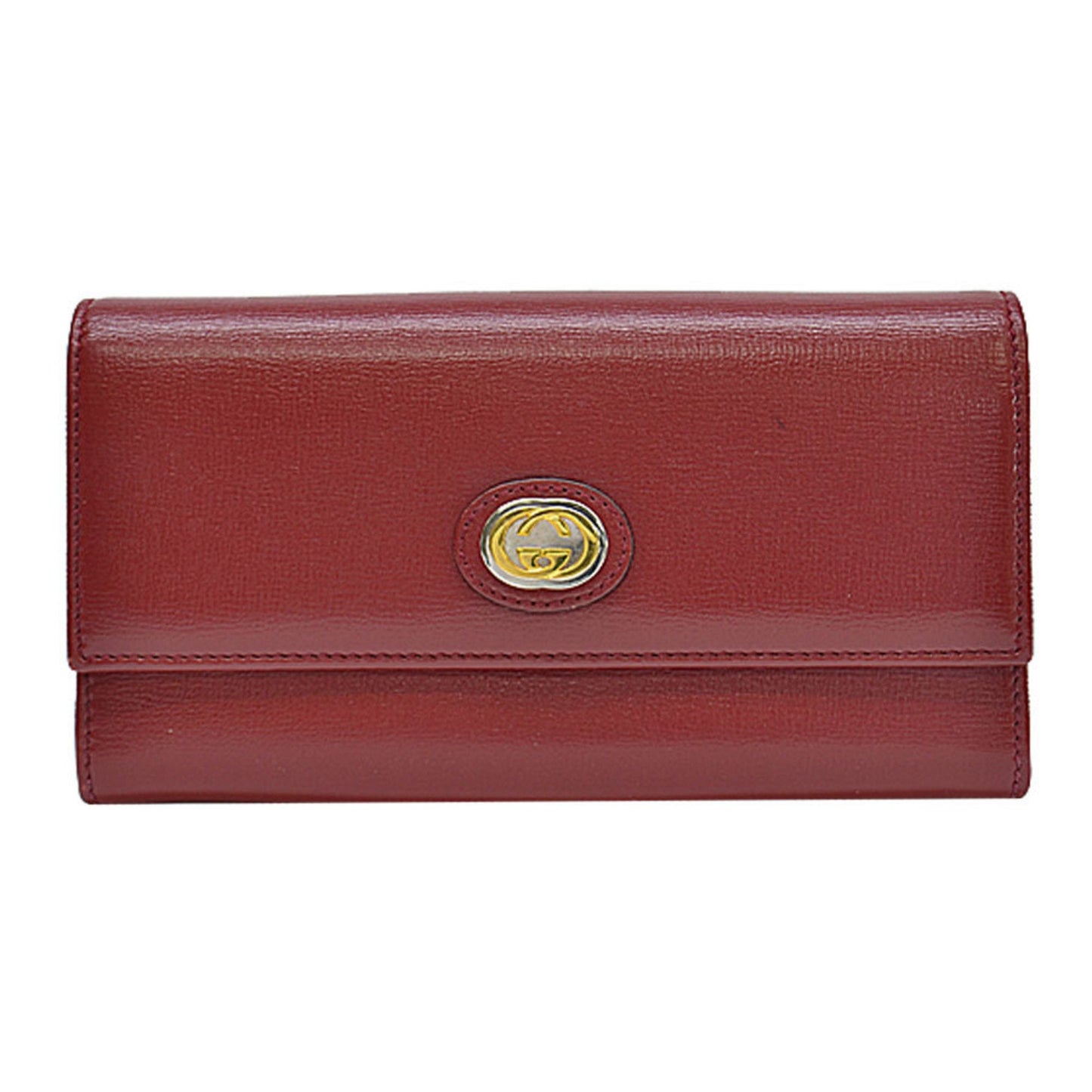 Gucci Gold Red Color Leather Long Wallet (Bi-Fold)