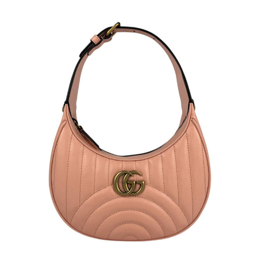 Gucci Gold Salmon Pink Leather Metal Handbag Shoulder Bag