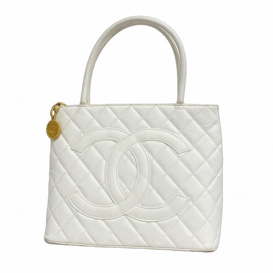 Chanel White Grained Calfskin Tote Bag