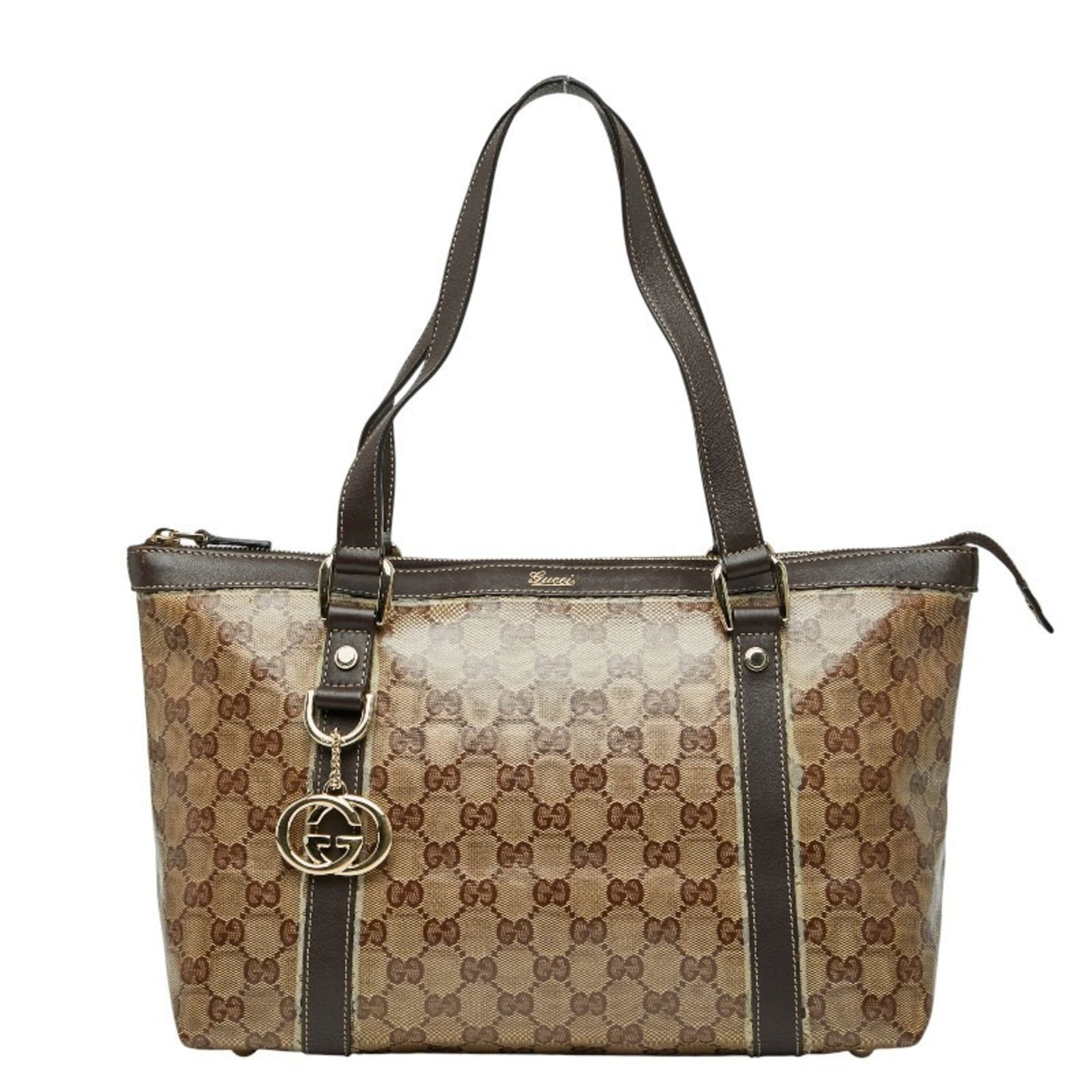 Gucci Gg Crystal Beige Brown Pvc Leather Tote Bag