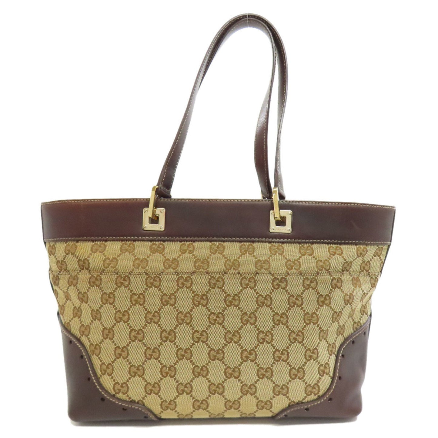 Gucci Brown Canvas Leather Tote Bag