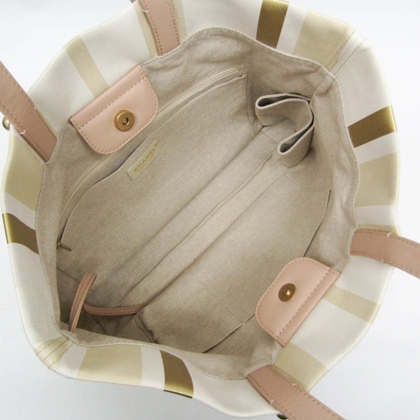 Chanel Multi-Color Pink Beige Canvas Leather Handbag Tote Bag