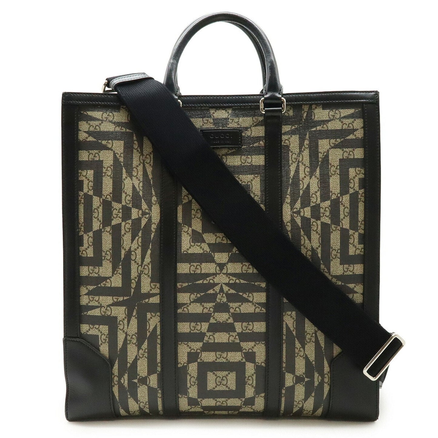 Gucci Beige Black Pvc Leather Shoulder Bag Tote Bag