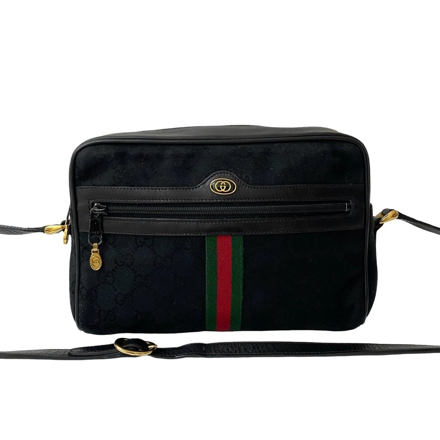 Gucci Black Green Red Color Canvas Leather Shoulder Bag