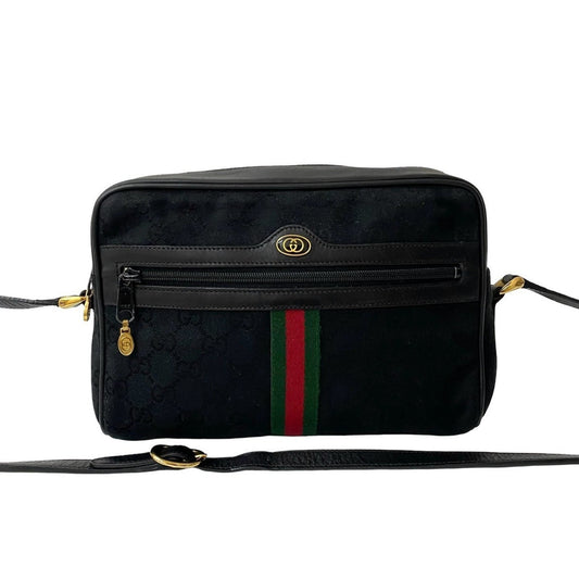 Gucci Black Green Red Color Canvas Leather Shoulder Bag