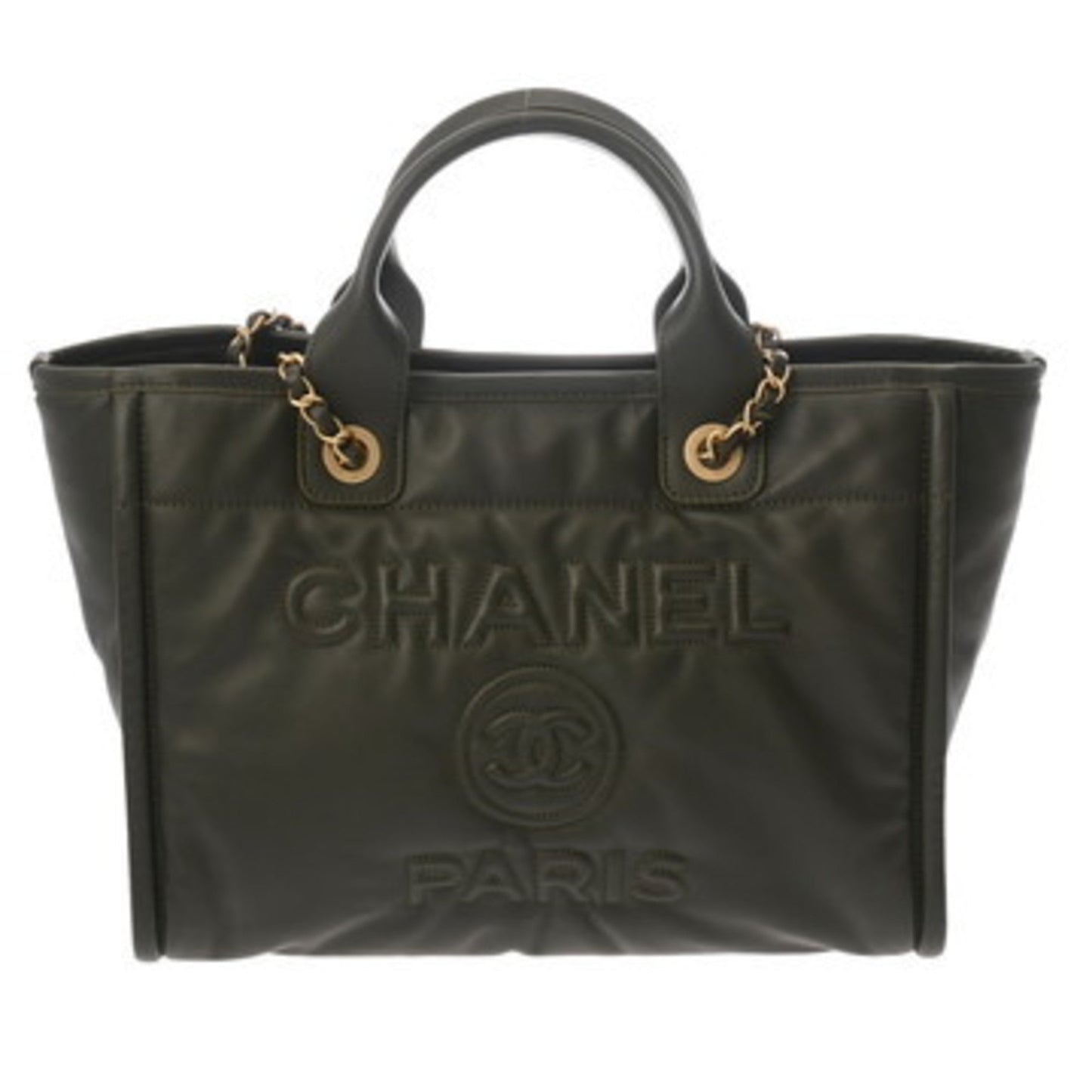 Chanel Khaki Leather Shoulder Bag Tote Bag