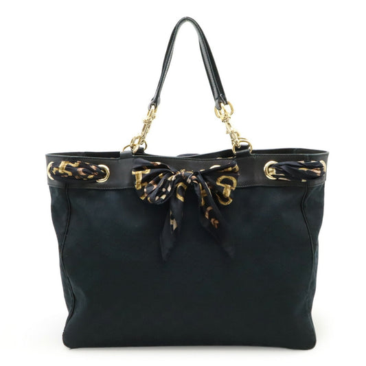 Gucci Black Gg Canvas Leather Shoulder Bag Tote Bag