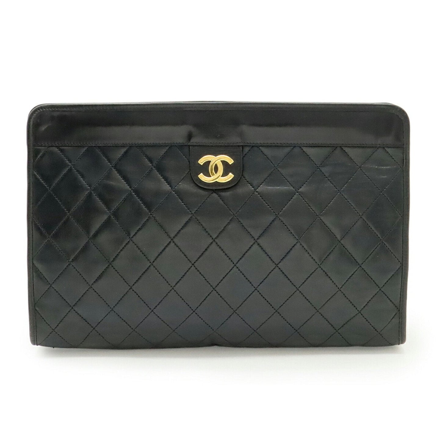 Chanel Matelasse Black Leather Clutch Bag