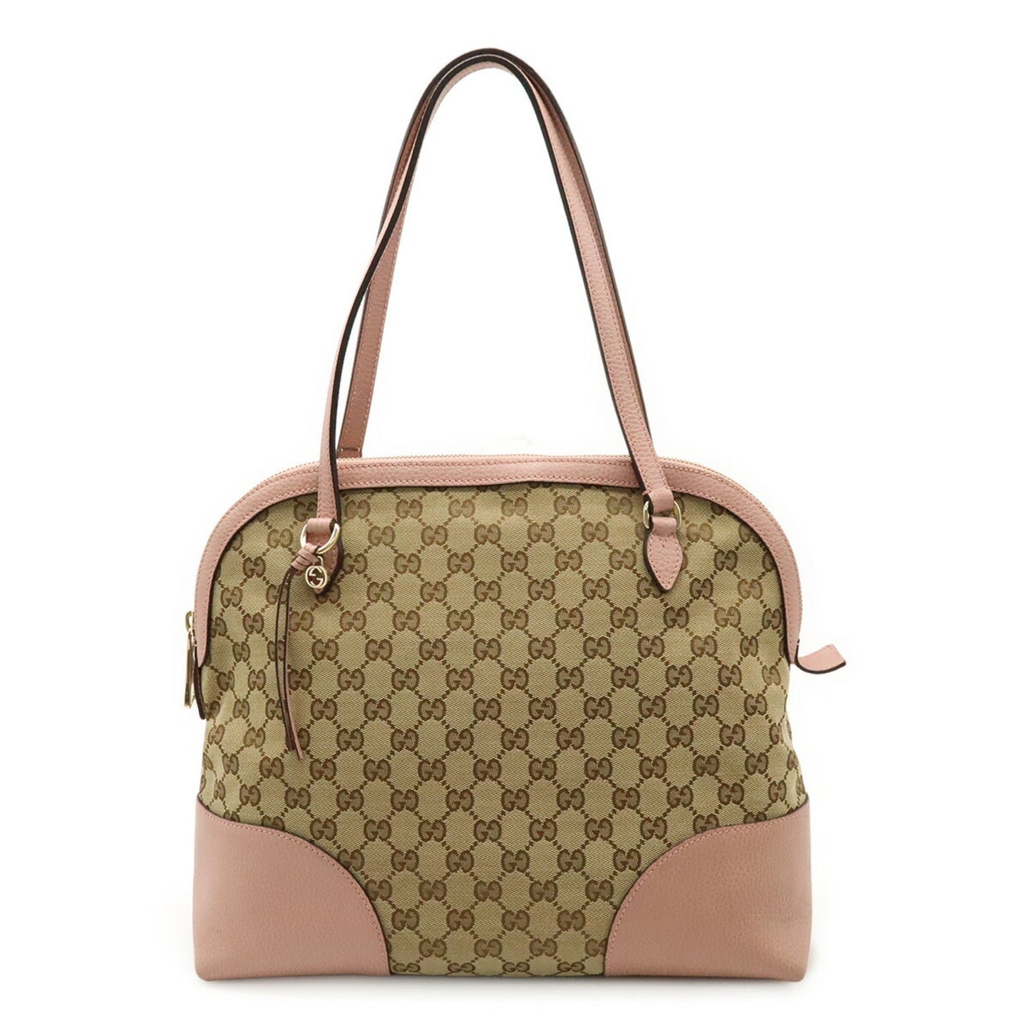 Gucci Beige Khaki Pink Gg Canvas Leather Shoulder Bag Tote Bag