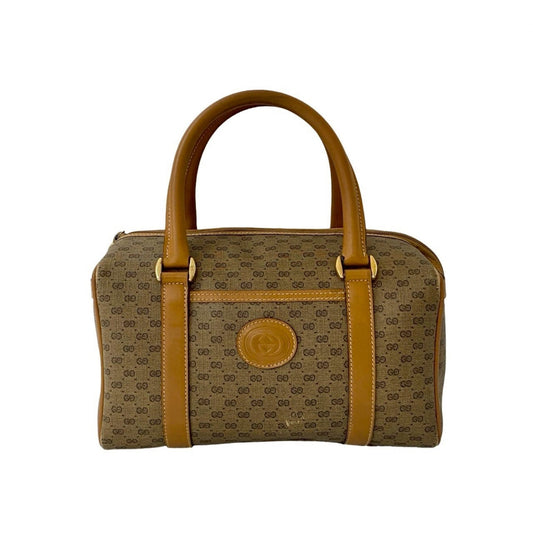Gucci Brown Leather Pvc Boston Bag Handbag
