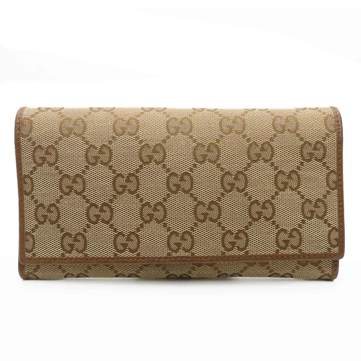 Gucci Brown Gg Canvas Leather Long Wallet (Bi-Fold)
