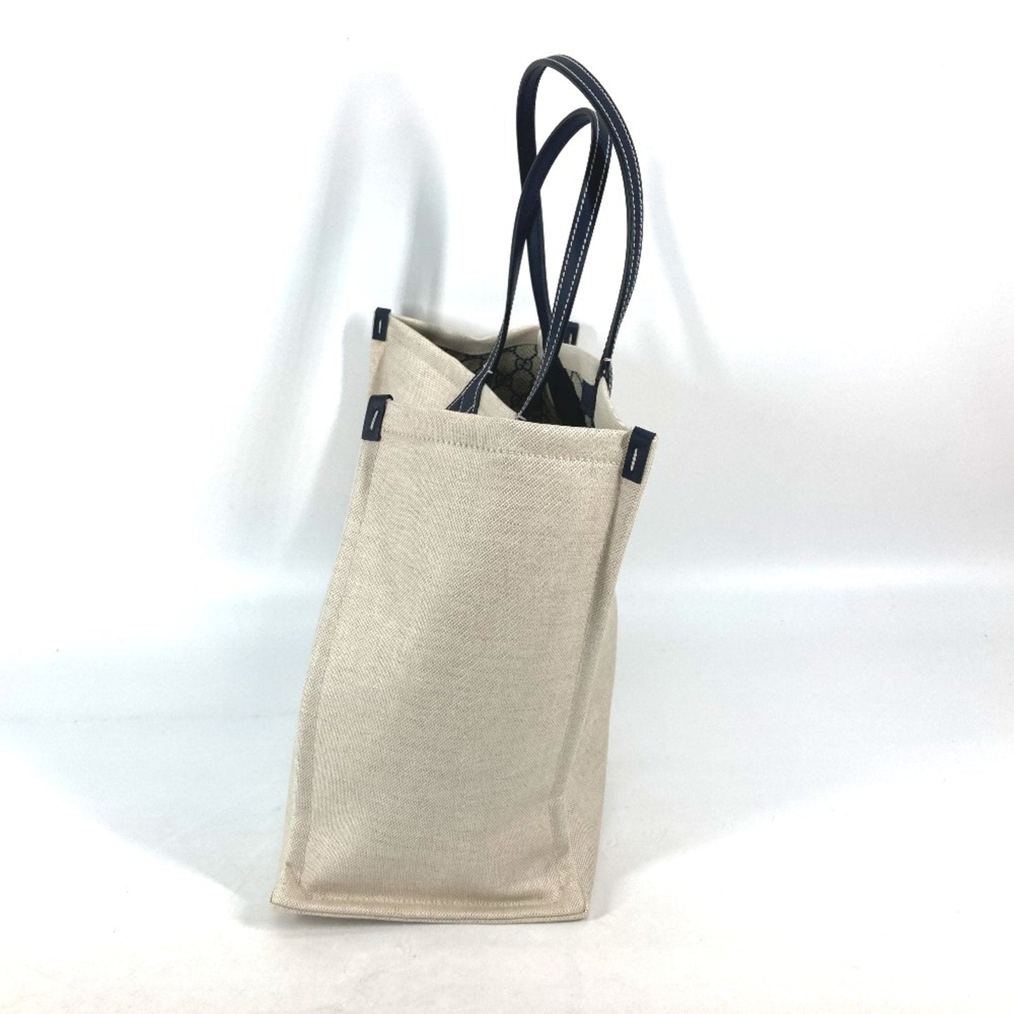 Gucci Beige Black Dark Navy Canvas Leather Shoulder Bag Tote Bag