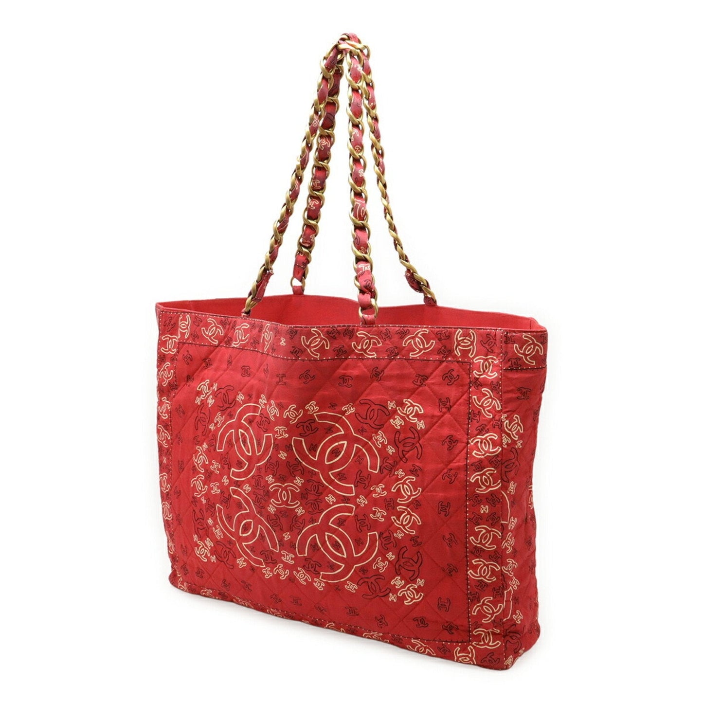 Chanel Red Color White Cotton Shoulder Bag Tote Bag