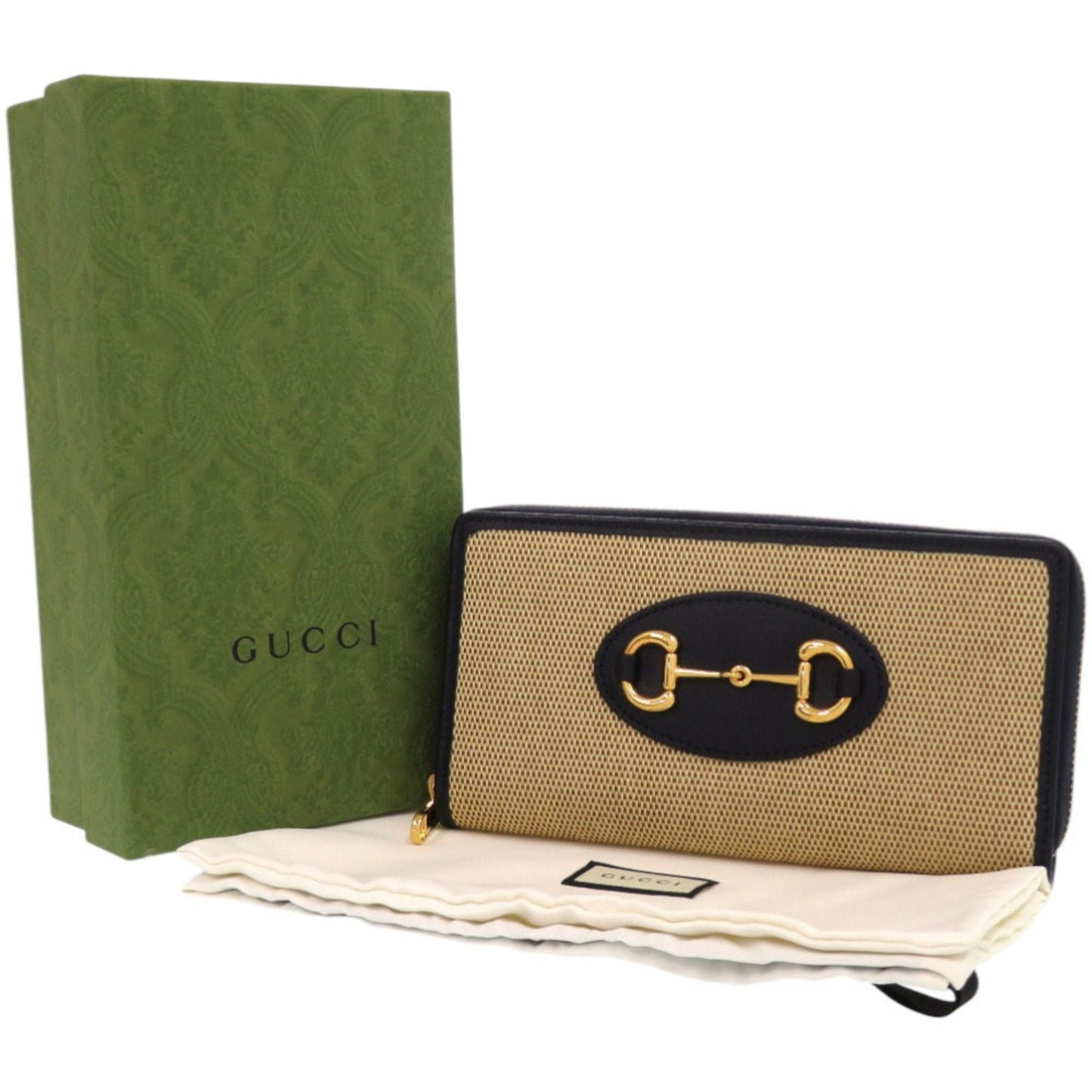Gucci Beige Navy Canvas Leather Long Wallet (Bi-Fold)