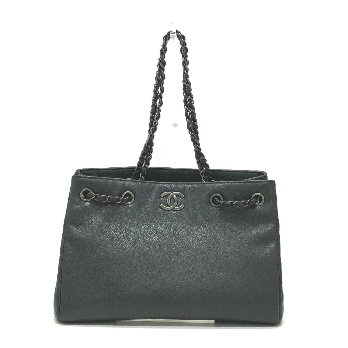 Chanel Black Gray Grained Calfskin Handbag Shoulder Bag Tote Bag