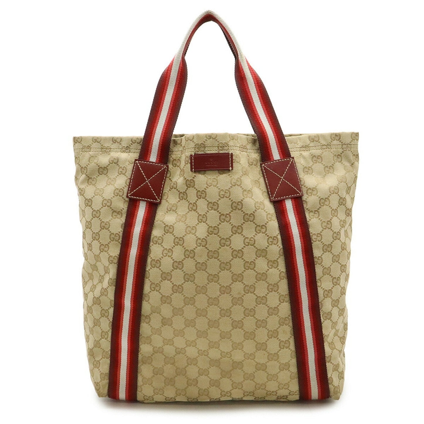 Gucci Beige Multi-Color Red Color Canvas Leather Shoulder Bag Tote Bag