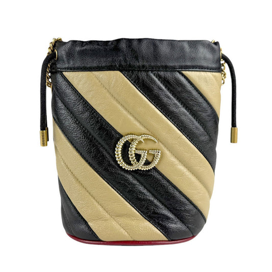 Gucci Beige Black Leather Shoulder Bag