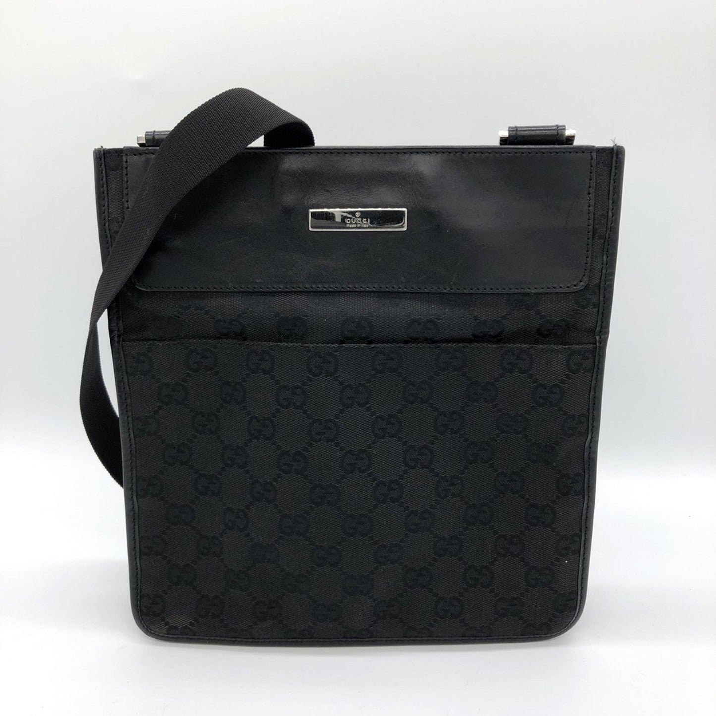 Gucci Black Gg Canvas Leather Shoulder Bag