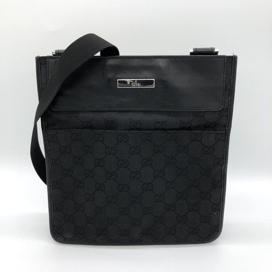 Gucci Black Gg Canvas Leather Shoulder Bag