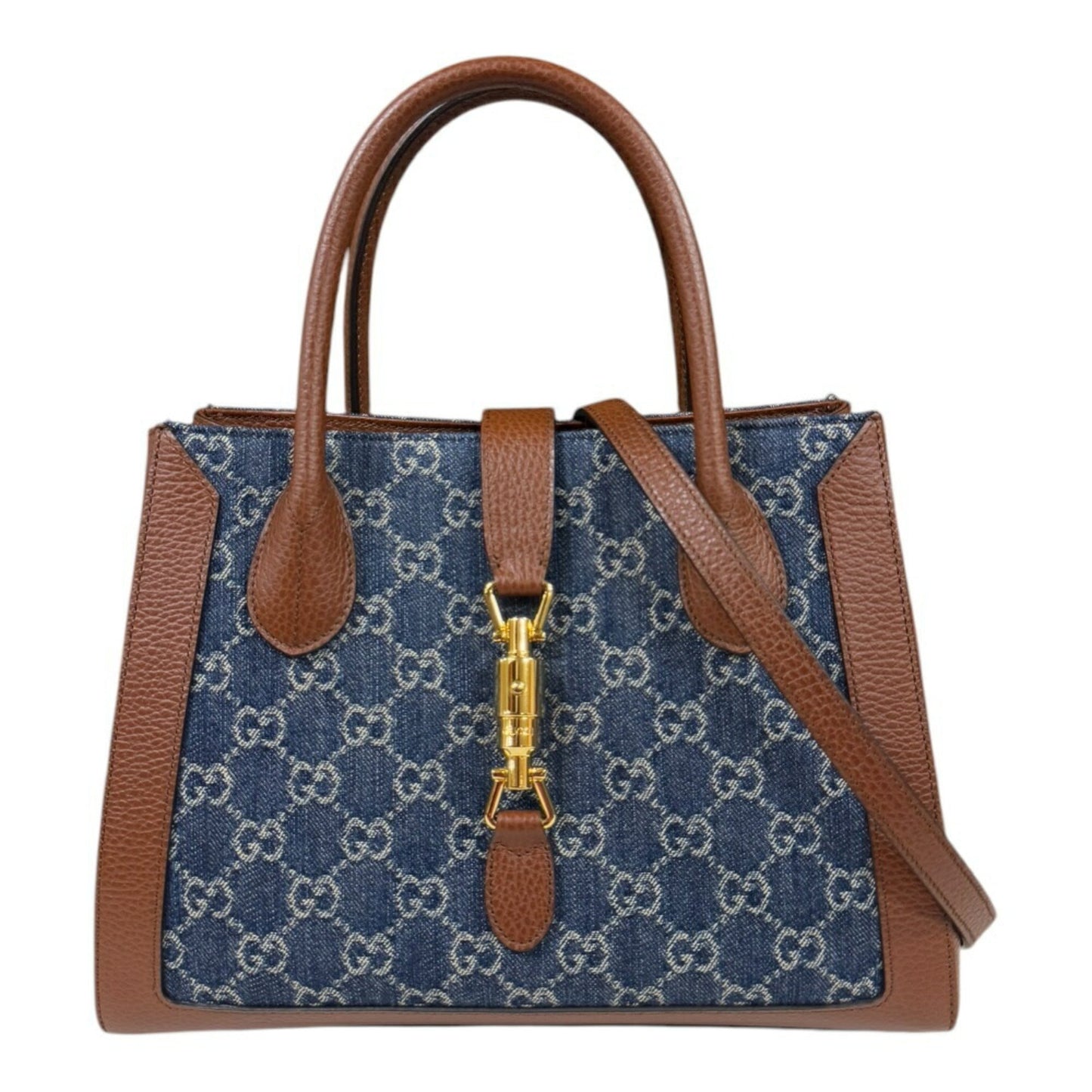 Gucci Blue Brown Denim Leather Shoulder Bag