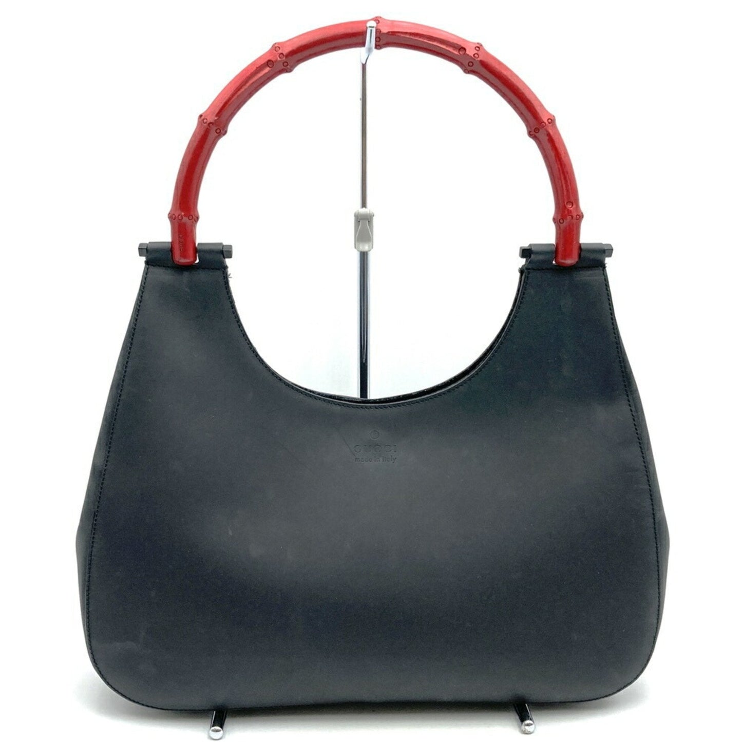 Gucci Black Red Color Leather Bamboo Shoulder Bag