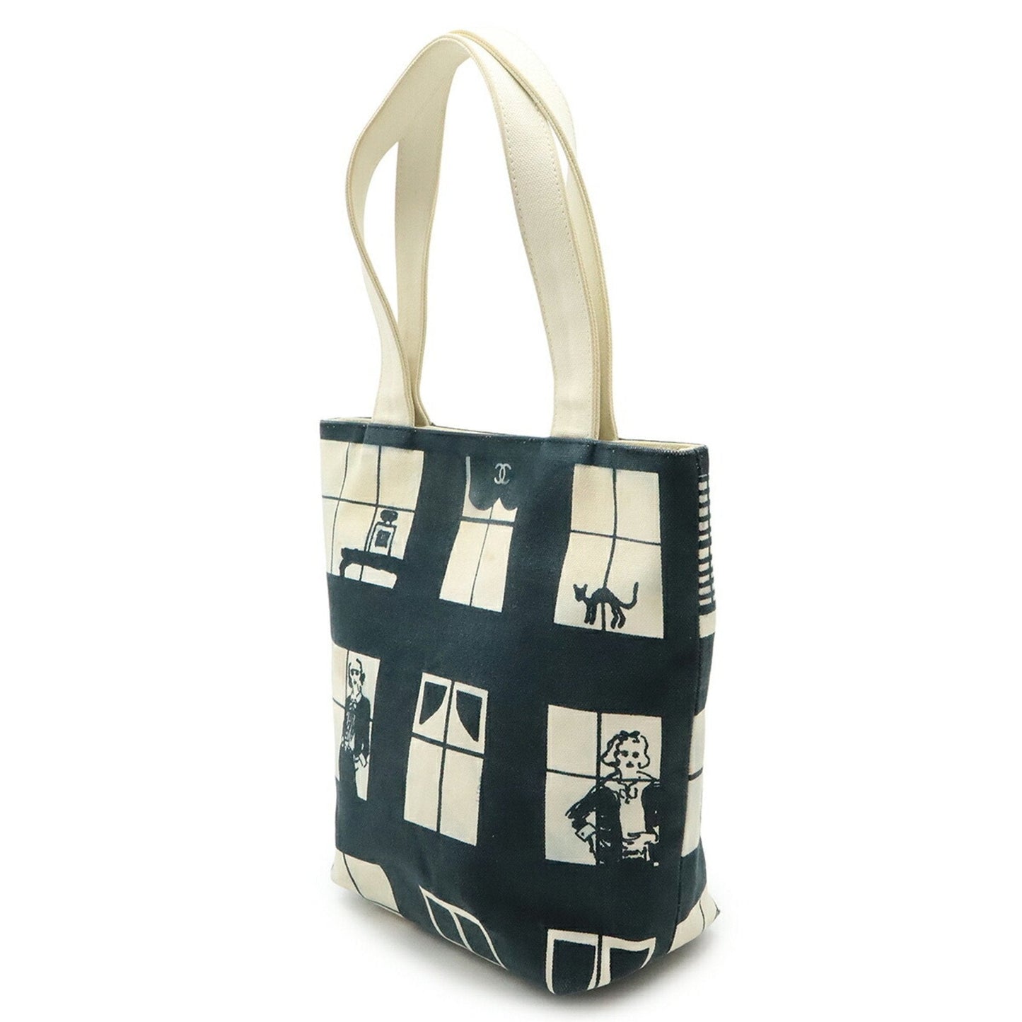 Chanel Black Ivory Canvas Handbag Shoulder Bag Tote Bag