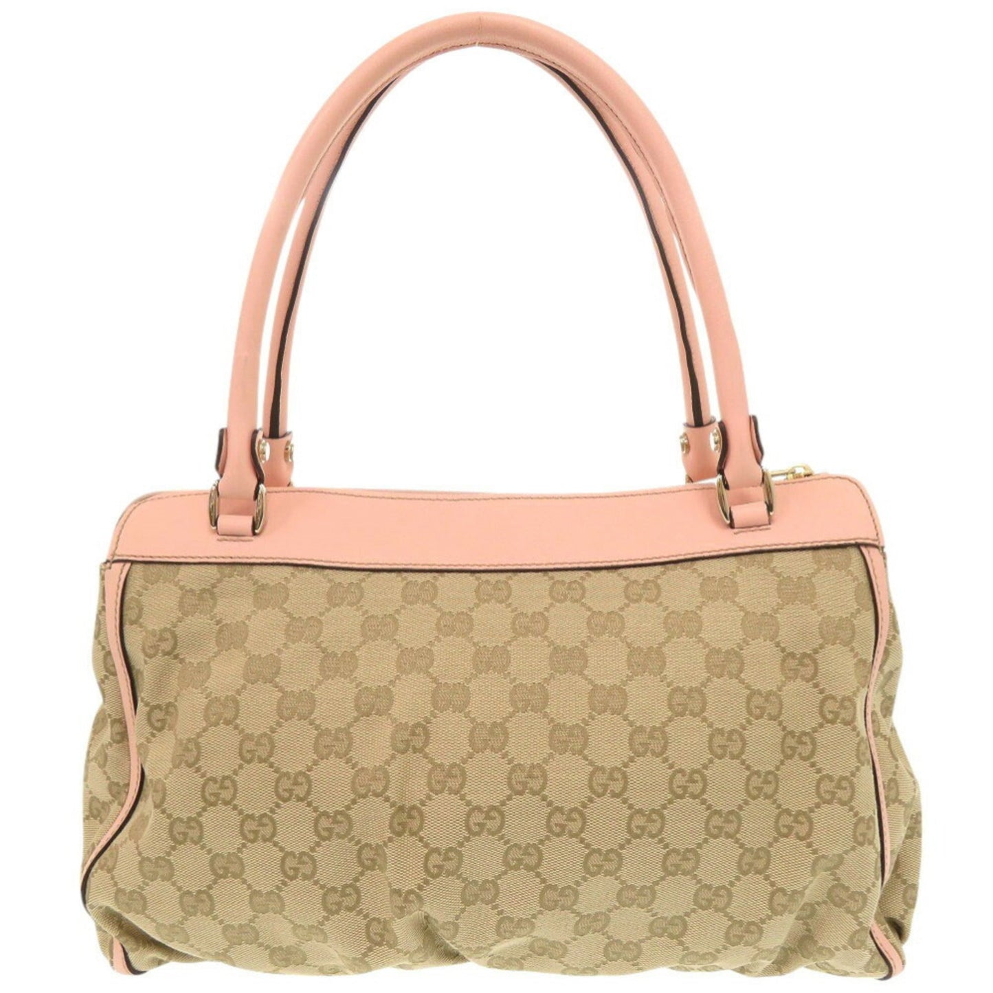 Gucci Beige Pink Gg Canvas Leather Handbag Tote Bag