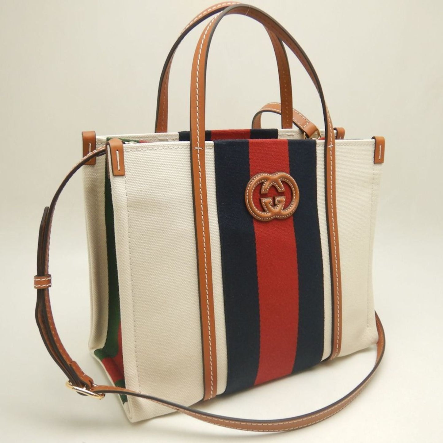 Gucci Brown Ivory Canvas Tote Bag
