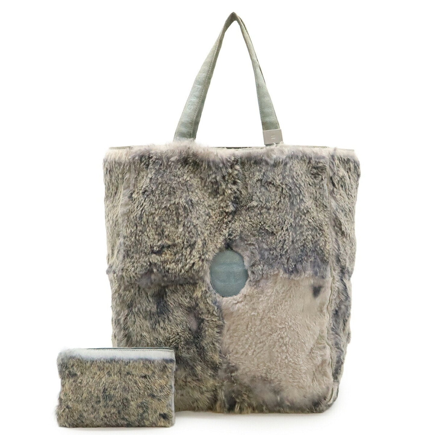 Chanel Beige Gray Lapin Suede Pouch Tote Bag