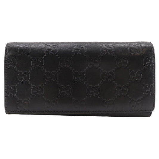 Gucci Black Gg Leather Long Wallet (Bi-Fold)