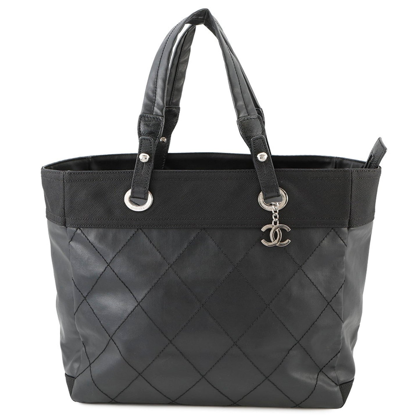 Chanel Black Canvas Leather Tote Bag
