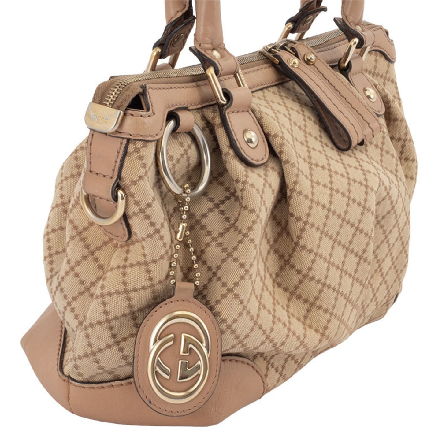 Gucci Diamante Beige Canvas Leather Handbag Shoulder Bag