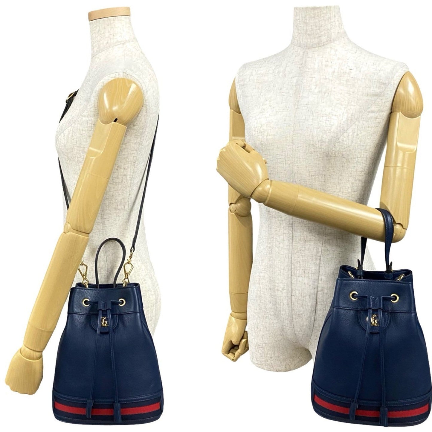 Gucci Navy Red Color Leather Handbag Shoulder Bag