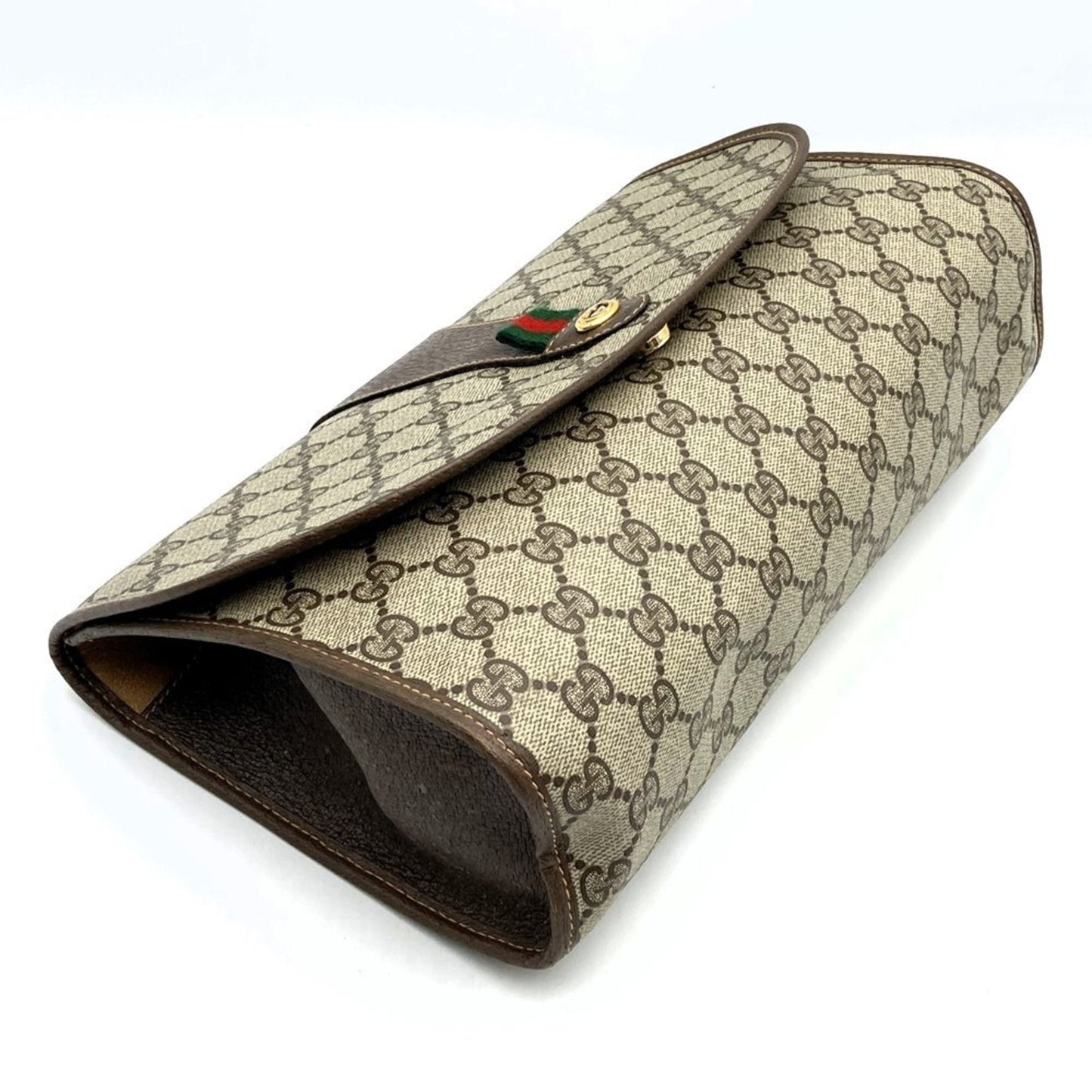 Gucci Brown Gg Supreme Canvas Pvc Clutch Bag